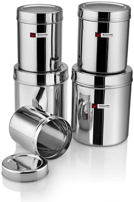 Butterfly Stainless Steel Canister / Storage Container Set of 5 - 1000 ml, 1300 ml, 1800 ml, 2400 ml, 3000 ml Steel Grocery Container(Pack of 5, Silver)
