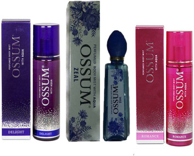 

OSSUM DELIGHT PERFUMED BODY MIST 115ML +ZEAL PERFUMED BODY MIST 115ML+ ROMANCE PERFUMED BODY MIST 115ML Deodorant Spray - For Men & Women(115 ml, Pack of 3)