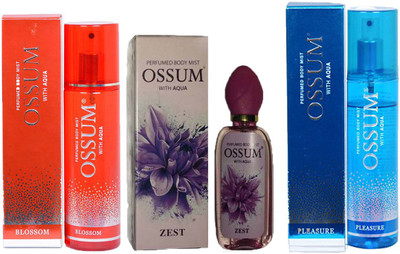 

OSSUM BLOSSOM PERFUMED BODY MIST 115ML+ZEST PERFUMED BODY MIST +PLEASURE PERFUMED BODY MIST 115ML Deodorant Spray - For Men & Women(115 ml, Pack of 3)