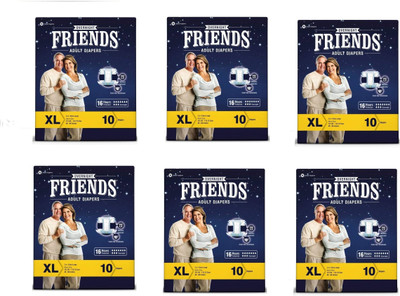 

Friends Overnight Diapers, 10 pads/pack, X-Large Size- 48-68 inches, Pack of 6 Adult Diapers - XL(60 Pieces)