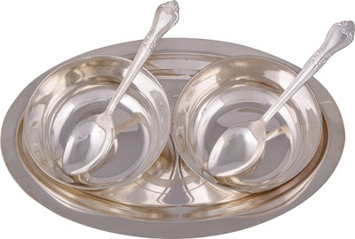 

G S Museum Silver Plated Decorative Platter(Silver, Pack of 5)