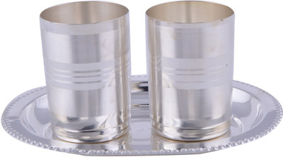 

Shreeng Shreeng Silver Plated Amrapali Glass Set With oval Tray 3 Pcs. ( 17cmx21cmx10cm) Glass Tray Serving Set(Pack of 3)