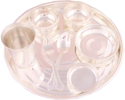 

G S Museum 11" Light Glossy Dinner Set 8 Pcs. Pack of 8 Dinner Set(Silver Plated)