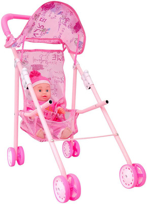 

Toyshine Stroller Baby Doll with Real Moving Stroller, 12 Incehs Baby(Multicolor)