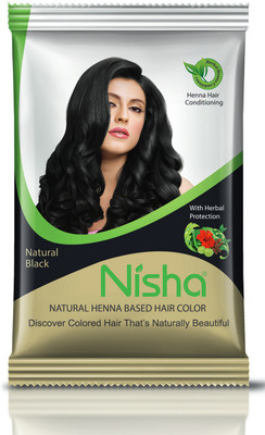 

Nisha Natural henna based hair color 10 gm each Sachet (Pack of 10) Permanent Natural Black Hair Color(Natural Black)