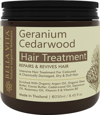 

Bella Vita Organic CedarWood Geranium Hair Spa Cream Masque Pack for Coloured Hair & Chemically Damaged Treatment, 250 ml | Vitamin E & B5 | SLES & Paraben Free | Intense Hydration |(250 ml)