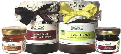 

Farm Naturelle Farm Naturelle-Real Vana Tulsi Forest Honey (250 Gms) and Real Clove Infused Forest Honey (250 Gms) with (40 GMS X 2) Real Ginger infused Forest honey and Cinnamon Infused Forest honey Combo-Immense Medicinal Value(580 g, Pack of 4)