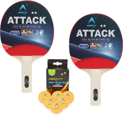 

Arrowmax TABLE TENNIS RACKET ATTACK (2PCS) COMBO WITH 40 + ABS BALLS(6PCS) BY ONE SHOT RETAIL Table Tennis Kit