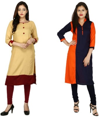 Fashion Senora Women Solid Straight Kurta(Multicolor)