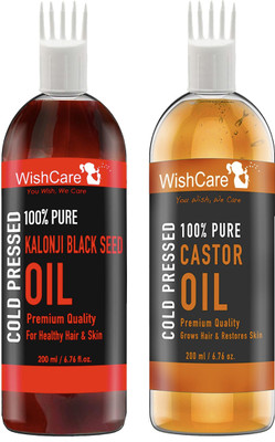 

WishCare 100% Pure Cold Pressed Premium Castor Oil and Kalonji Black Cumin Seed Oil - 200 Ml each Hair Oil(400 ml)