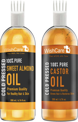 

WishCare 100% Pure Cold Pressed Premium Castor Oil And Sweet Almond Oil - 200 Ml Each(400 ml)