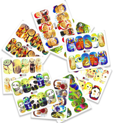 

STZ 10 Sheets of Animail Dogs Cats Owl Water Transfer New Nail art Stickers(Multicolor)