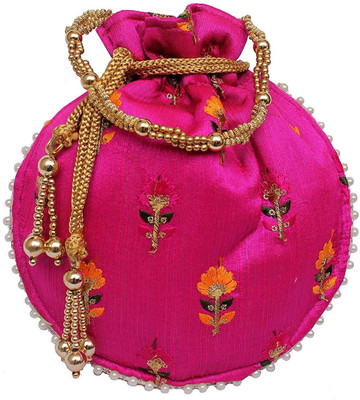 

Deepsum Traditional Ethnic Potli Bag Silk Clutch Batwa Pouch wedding gift for women Potli (Pink) Potli(Pink)