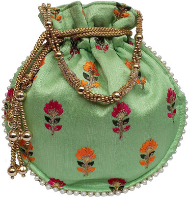 

Deepsum Traditional Ethnic Potli Bag Silk Clutch Batwa Pouch wedding gift for women Potli (Green) Potli(Green)