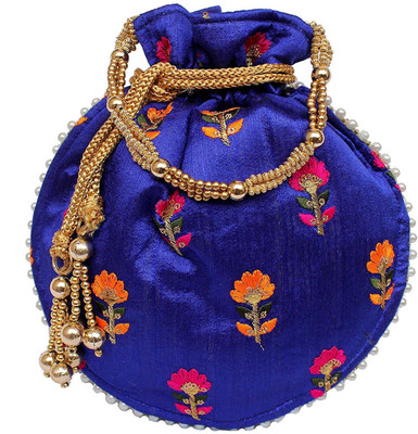 

Deepsum Traditional Ethnic Potli Bag Silk Clutch Batwa Pouch wedding gift for women Potli (Blue) Potli(Blue)