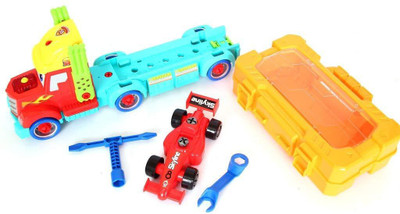 

MWG Exports Co Take-A-Part Do It Yourself Truck Carrier Tool Box with Racing Car, Realistic Lights and Sounds Great Toy Gifts for Boys and Girls