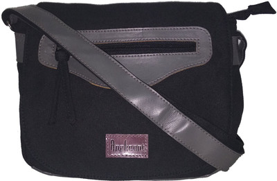 Anekaant Women Casual Black, Grey Canvas, PU Sling Bag