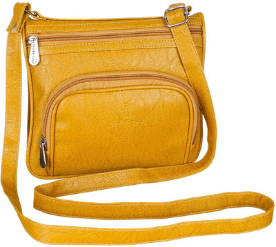 

Leather Land Women Formal Yellow Leatherette Sling Bag