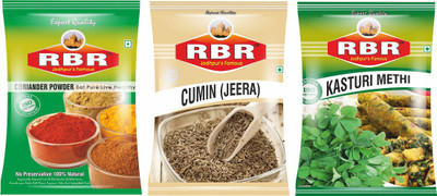 

RBR Premium Mix Spices-Coriander Powder(Dhaniya),Cumin Seeds(Jeera),Dried Fenugreek Leaves(Kasturi Methi), 100g Each(3 x 100 g)