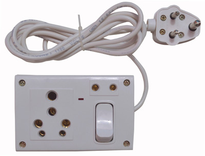 

RUHAILA 6 AMP 3 PIN SOCKET WITH 2 METER HEAVY WIRE WITH 6 AMP PLUG 2 Socket Surge Protector(White)