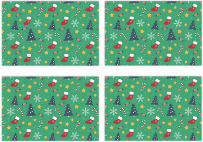 GIFTSMATE Rectangular Pack of 4 Table Placemat(Green, Cotton)