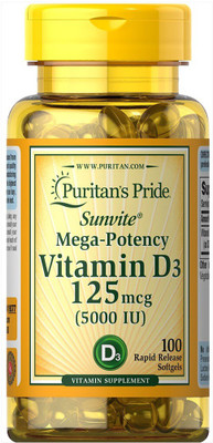 

Puritan's Pride Vitamin D3 5000 IU, 100 Soft Gels(100 No)