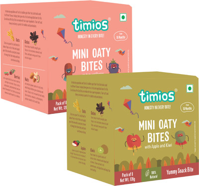 

Timios Mini Oaty Bites | Mix Flavours | Healthy Snack for Kids | Natural Energy Food Product for Toddlers and Preschoolers | Nutritious and Ready to Eat for Children 18+ Months Pack of 2 Baby Snacks 120 g