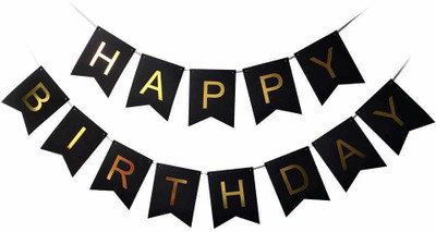 

GemStar PartyCrafts Happy Birthday Flags, Black Banner(5 ft, Pack of 1)