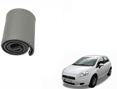 CARIZO Hand Stiched Steering Cover For Fiat Punto(Grey, Leatherite)