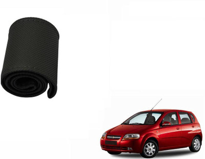CARIZO Hand Stiched Steering Cover For Chevrolet Aveo UVA(Black, Leatherite)