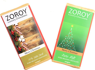 

Zoroy Luxury Chocolate Christmas Gift Milk and Dark Belgian Chocolate 2 Bar Set Bars(200 g)