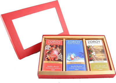 

Zoroy Luxury Chocolate Christmas Gift Almond Hazelnut Dark Belgian Chocolate 3 Bar Set Bars(300 g)