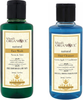 

Khadi Organique neem tulsi face wash, green apple+conditioner hair cleanser(shampoo) combo pack 420 ml (pack of 2)(Set of 2)