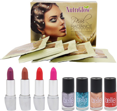 

NutriGlow Set of 1 Pearl Radiance Facial Kit + 4 Lipsticks + 4 Nail Paints(Set of 1)