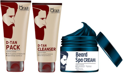 

Qraa De Tan Pack 120gm + De Tan Cleanser 100gm + Beard Spa cream 100gm(Set of 3)