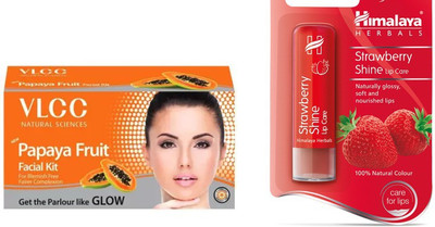 Himalaya Strawberry Shine Lip Balm, Papaya Fruit Facial Kit(Set of 2)