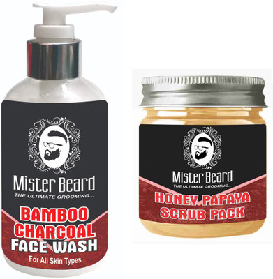 

Mister Beard BAMBOO CHARCOAL FACEWASH WITH HONEY PAPAYA SCRUB PACK(Set of 2)