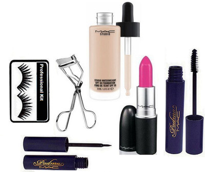 

Professional kit Eyelashes & Eyeliner, Mascara With Matte Lipstick & Eyelashes Curler With Studio Waterweight Foundation(Set of 6)