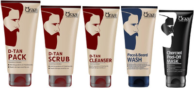 

Qraa De Tan Pack+De Tan scrub+De Tan cleanser+Face and Beard wash + charcoal Peel Off mask,470gm(Set of 5)