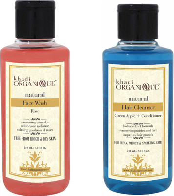 

Khadi Organique rose face wash,green apple + conditioner hair cleanser(shampoo) combo pack 420 ml (pack of 2)(Set of 2)