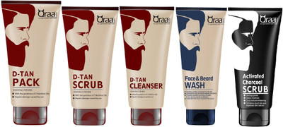 

Qraa De Tan Pack+De Tan scrub+De Tan cleanser+Face and Beard wash + Activated charcoal scrub,520gm(Set of 5)