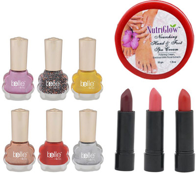 

NutriGlow Hand & Foot Cream + 6 Belle Nail Paints + 3 Lipsticks(Set of 1)