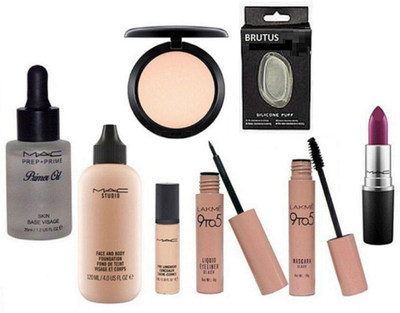 

brutus Silicon Puff & Mac Face & Body Foundation,Matte Lipstick,Pro Longwear Concealer,Studio Compact With Lakme Eyeliner & Mascara(Set of 7)