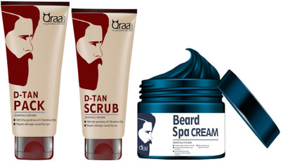 

Qraa De Tan Pack 120gm + De Tan Scrub 100gm + Beard Spa cream 100gm(Set of 3)