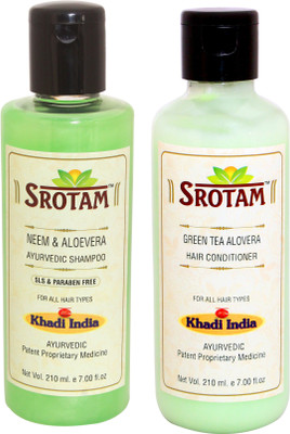 

Srotam Neem & Aloevera Shampoo SLS-Paraben Free And Green Tea Aloevera Conditioner (Set Of 1 Bottle Each)(Set of 2)