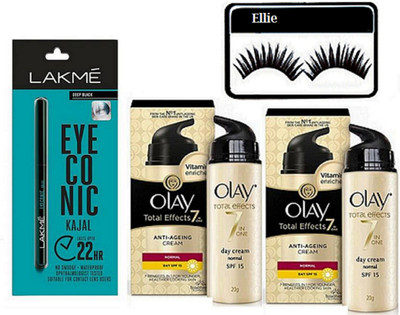 

ellie Eyelashes With Eyeconic Kajal & Olay Anti Ageing Cream Pack Of 2(Set of 4)
