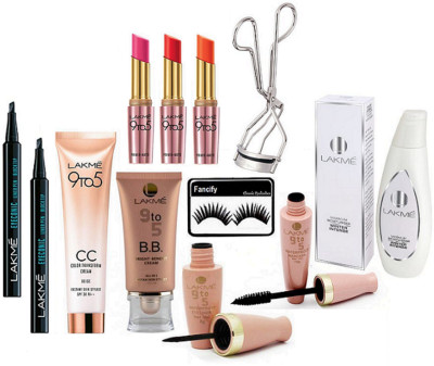 

Fancify Eyelashes, 9 To 5 Bb Cream Foundation,cc Cream,primer+matte Lipstick(pack Of 3),eyeliner,mascara,eyelashes Curler With Pen Eyeliner(pack of 2) & Maximum Moisture Winter Intense Body Lotion(set Of 12)(Set of 12)