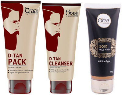 

Qraa De Tan Pack 120gm + De Tan Cleanser 100gm + Gold Face wash 100gm(Set of 3)