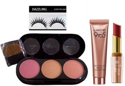 

dazzling Eyelashes , 3 Shade Blusher , Weightless Mousse Foundation & 9to5 Lipstick(Set of 4)