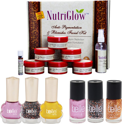 NutriGlow Anti-Pigmentation & Blemishes Facial kit + 4 belle nail paints(Set of 1)